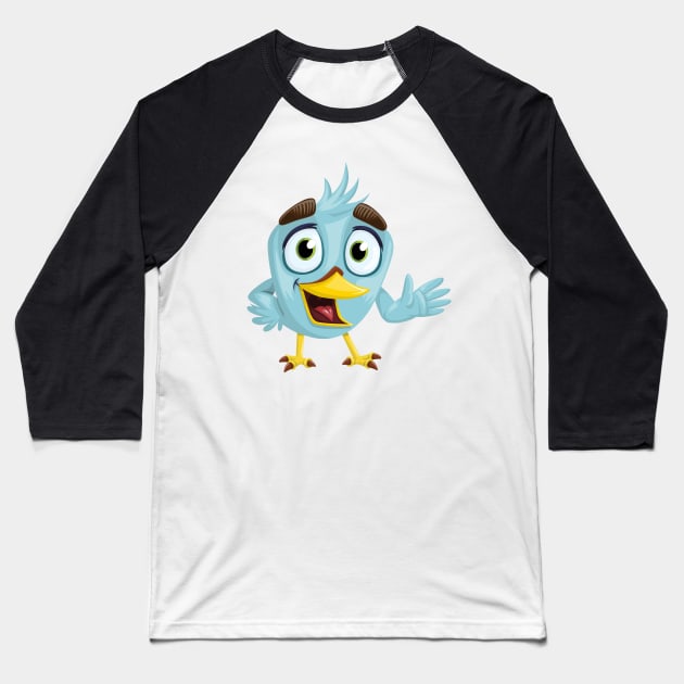 Cute and Funny Waving Bird Baseball T-Shirt by Normo Apparel